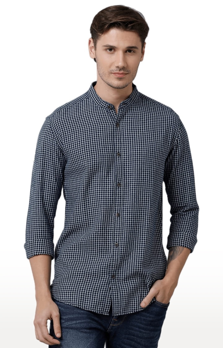 Men's Indigo Checks Cotton Checkered Casual Shirt