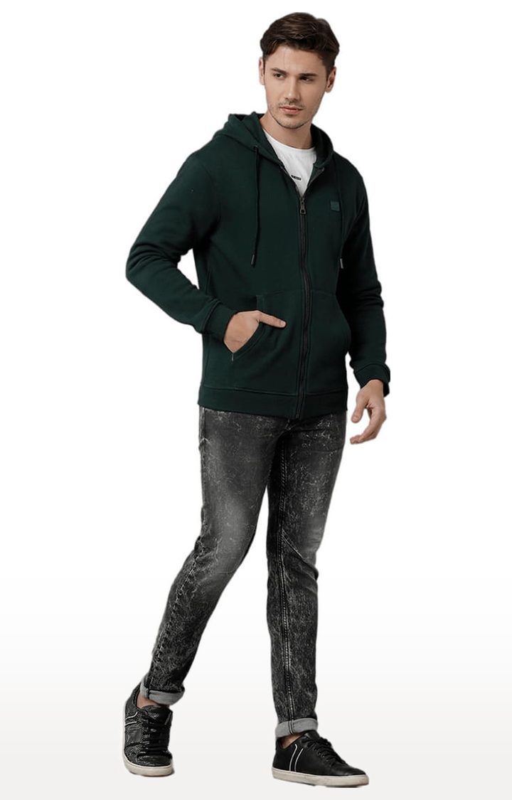 Men's Olive Fleece Solid hoodie