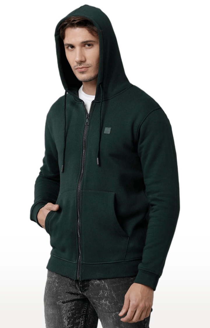 Men's Olive Fleece Solid hoodie