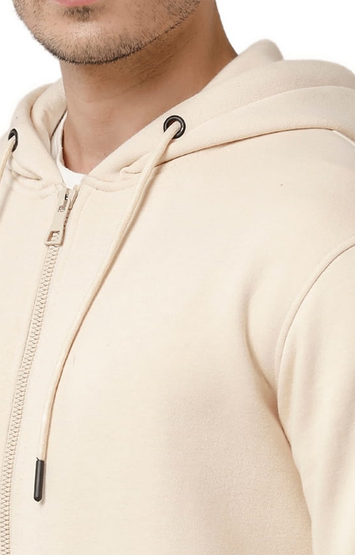 Men's Beige Fleece Solid hoodie
