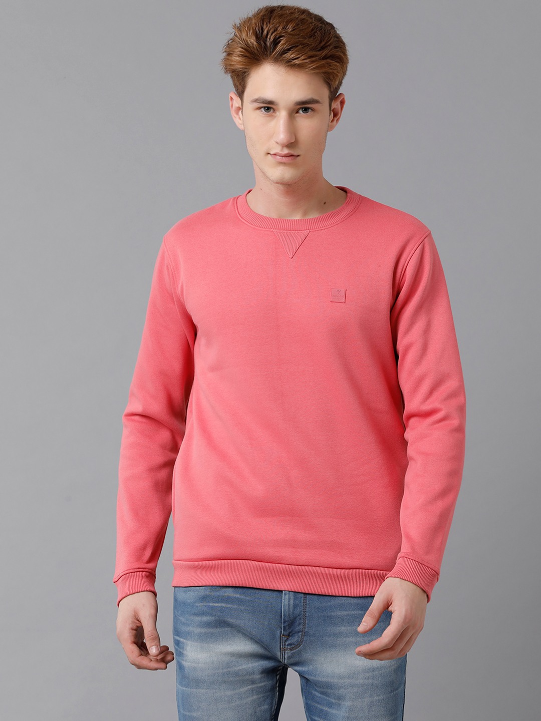Men's Pink Cotton Blend Solid Sweatshirts