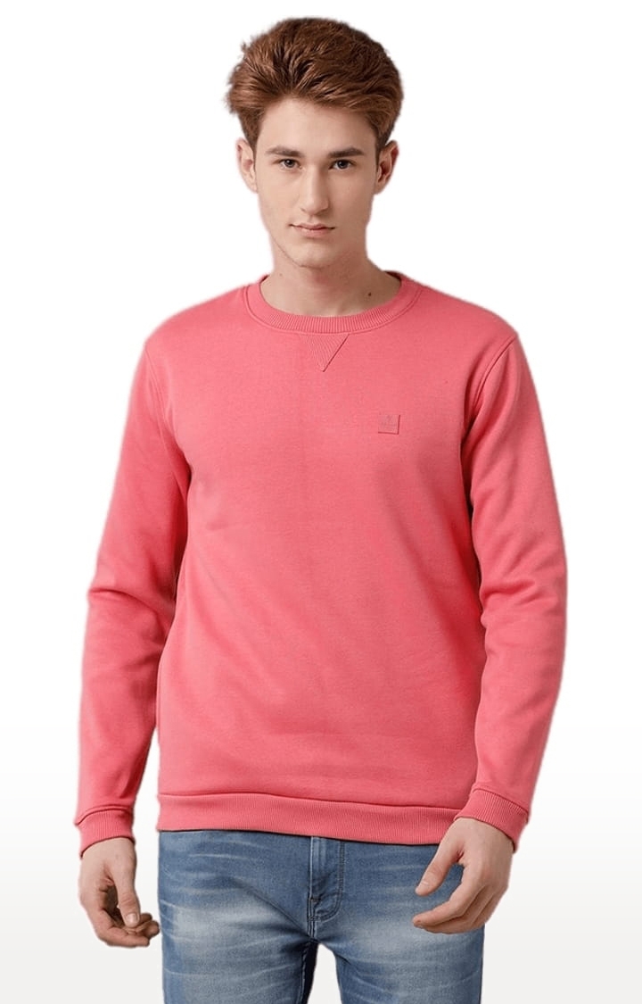 Men's Pink Cotton Blend Solid Sweatshirts