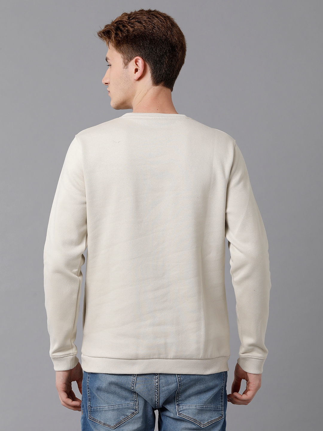 Men's Off White Cotton Blend Solid Sweatshirts