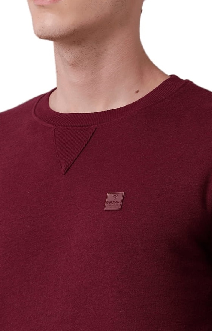 Men's Red Cotton Blend Solid SweatShirt