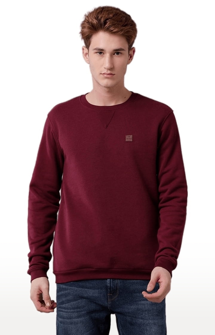 Men's Red Cotton Blend Solid SweatShirt