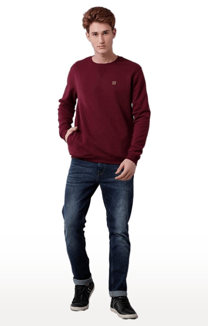 Men's Red Cotton Blend Solid SweatShirt