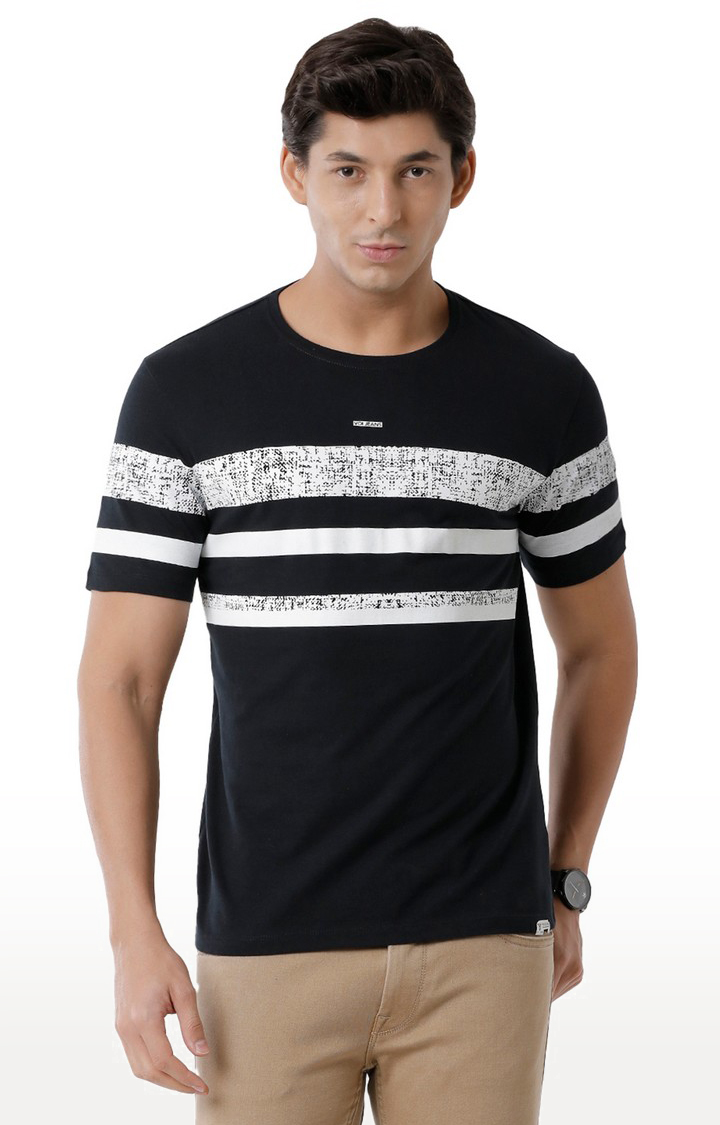 Men's Black Cotton Striped T-Shirt