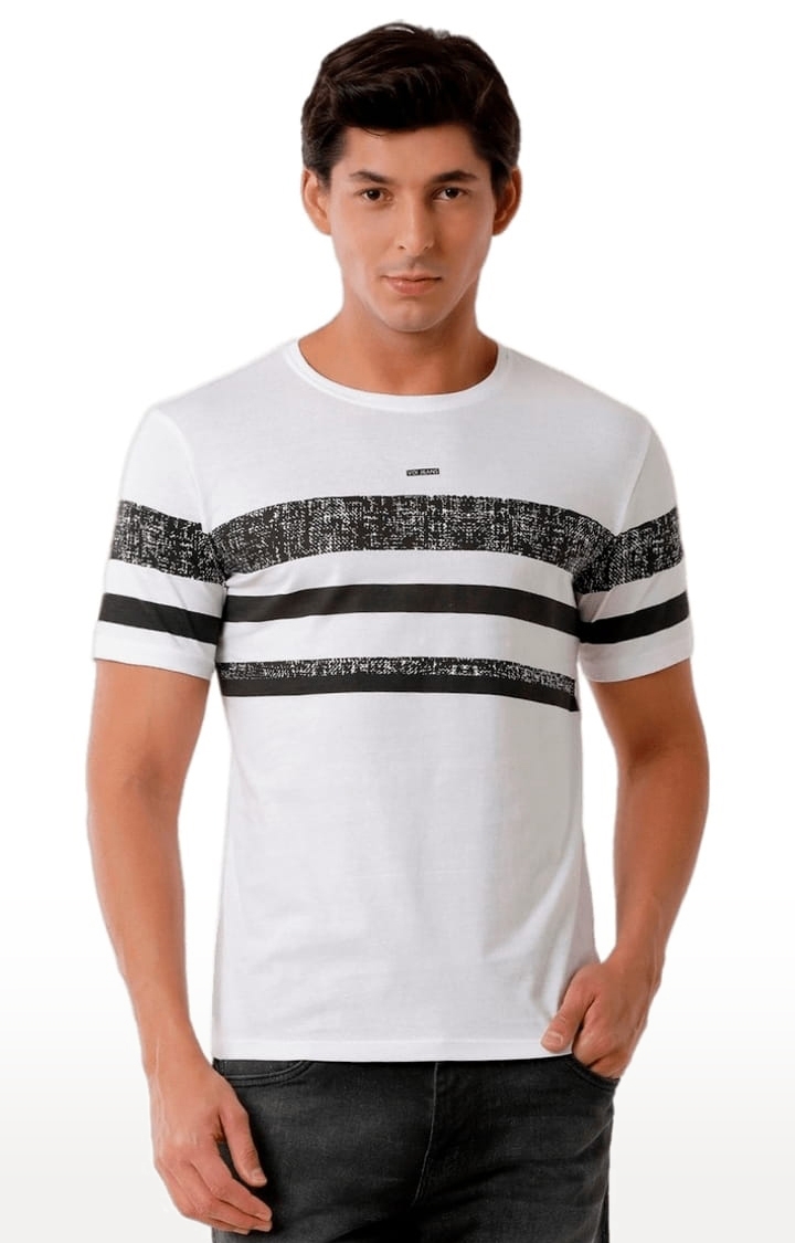 Men's White & Black Cotton Striped T-Shirt