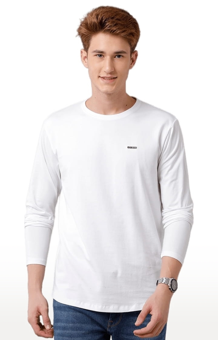 Men's White Cotton Blend Solid T-Shirt