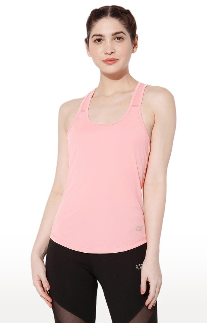 Women's Pink Polyester Solid Activewear Tank Top