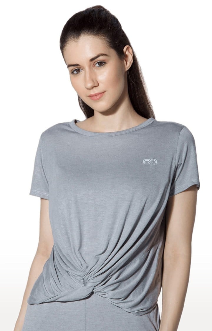 Women's Grey Melange Viscose Melange Activewear T-Shirt
