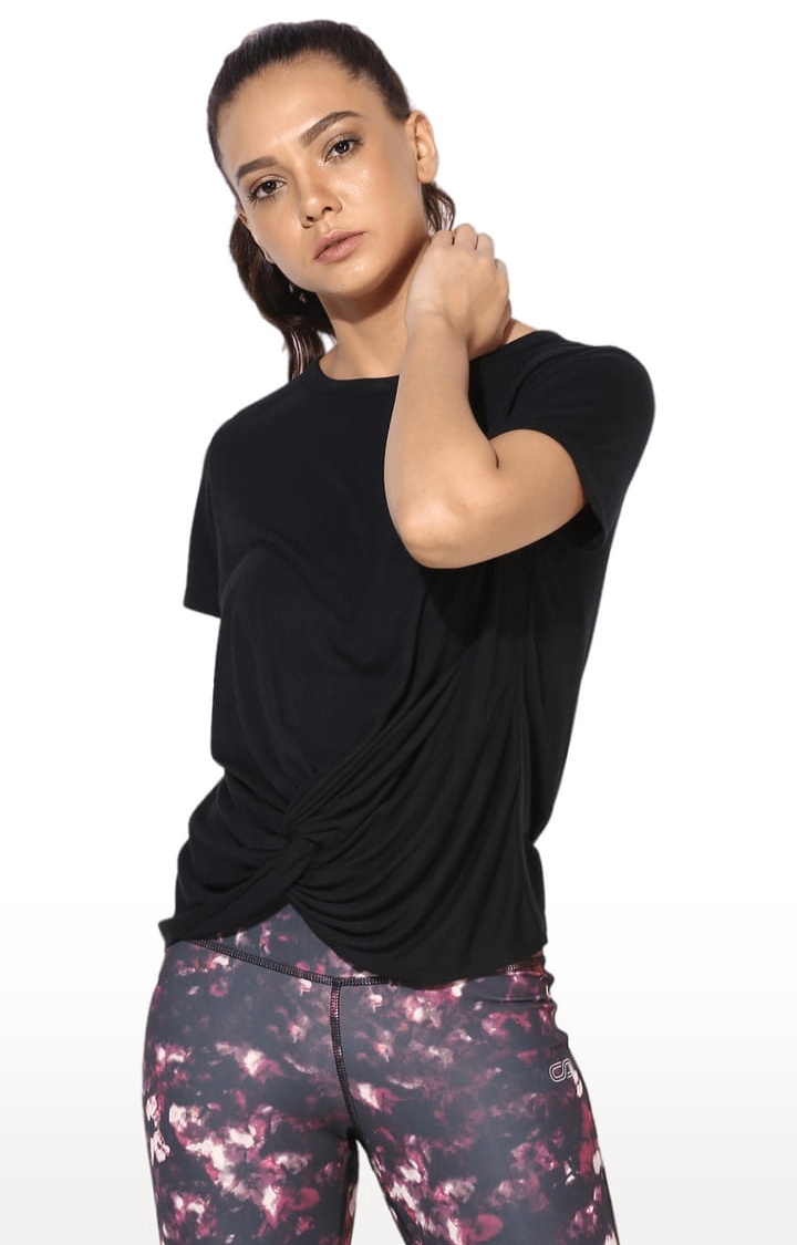 SilverTraq | Women's Black Viscose Solid Activewear T-Shirt