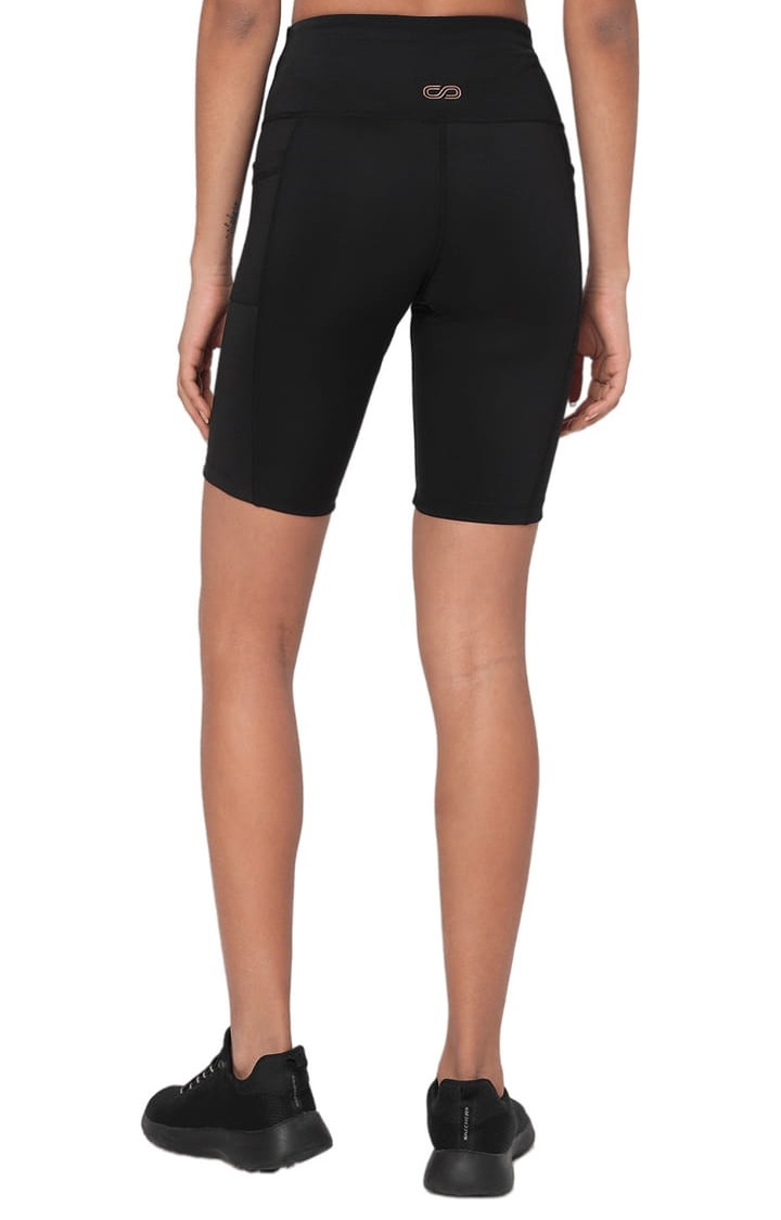Women's Black Polyester Activewear Shorts