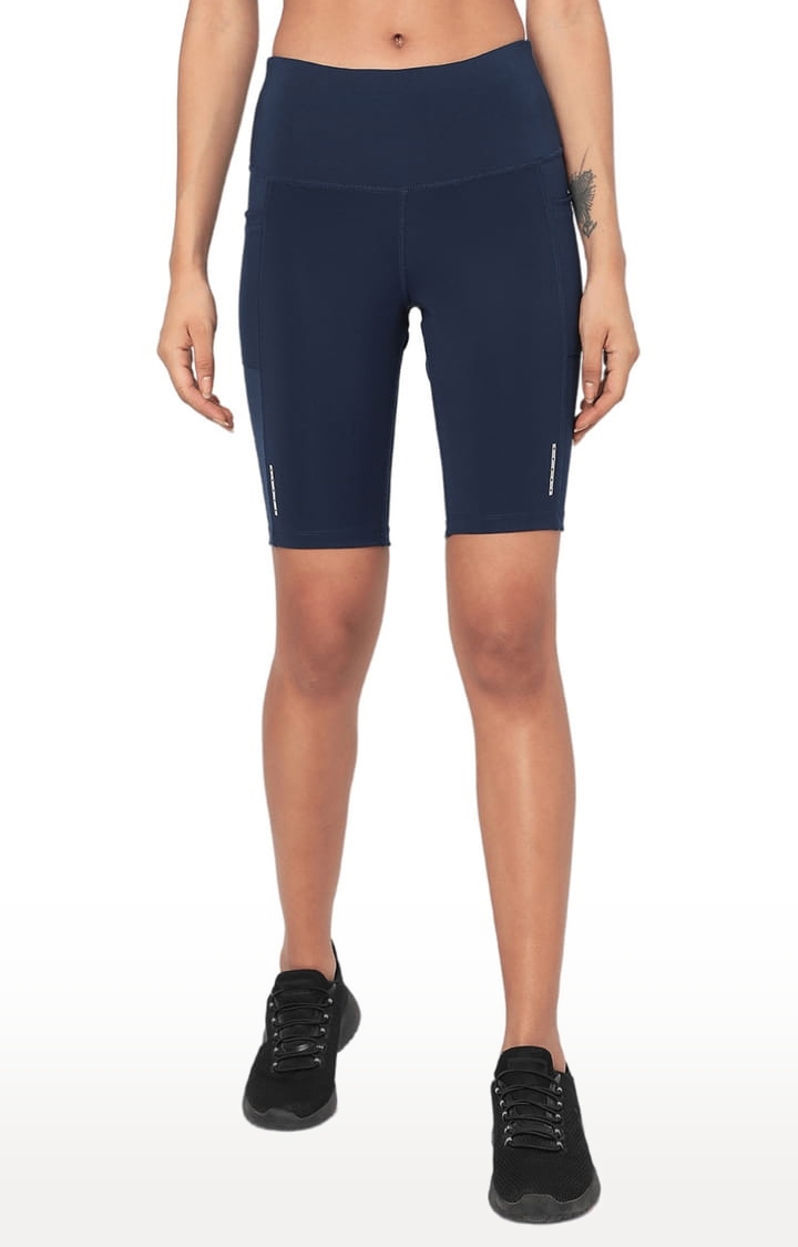 Women's Blue Polyester Activewear Shorts