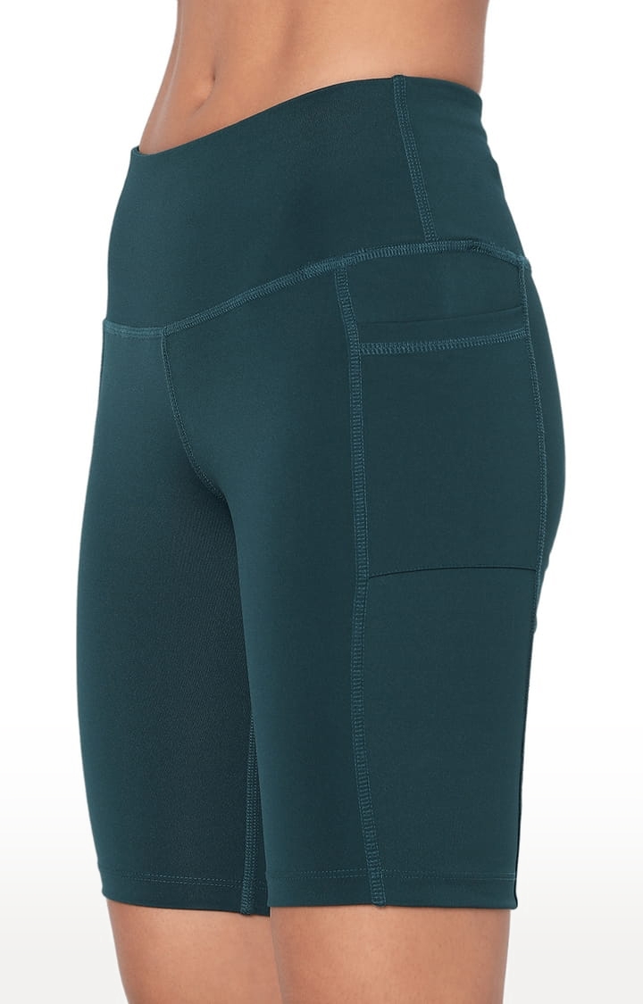 Women's Green Polyester Activewear Shorts