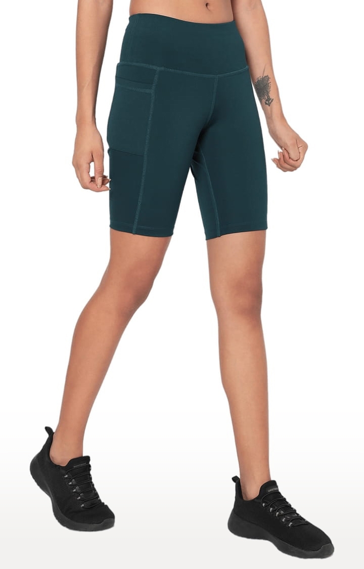 Women's Green Polyester Activewear Shorts
