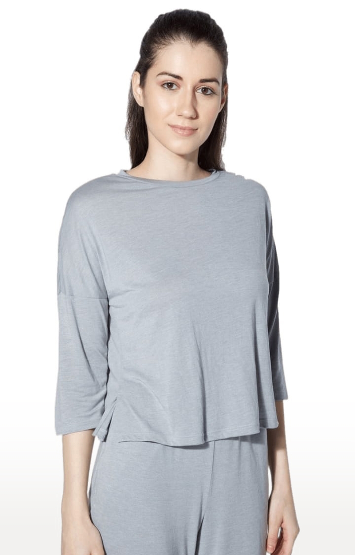 Women's Grey Melange Viscose Solid Activewear T-Shirt