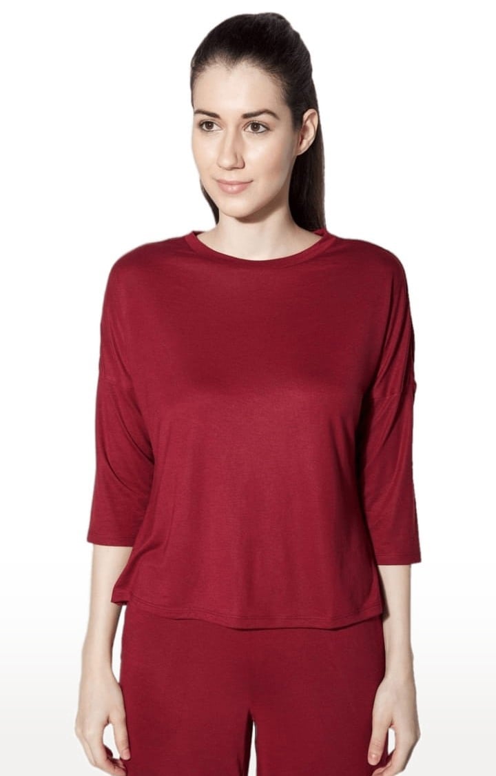 SilverTraq | Women's Tawny Port Viscose Solid Activewear T-Shirt