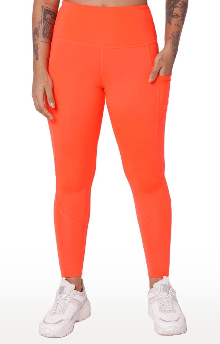 SilverTraq | Women's Orange Polyester Activewear Legging