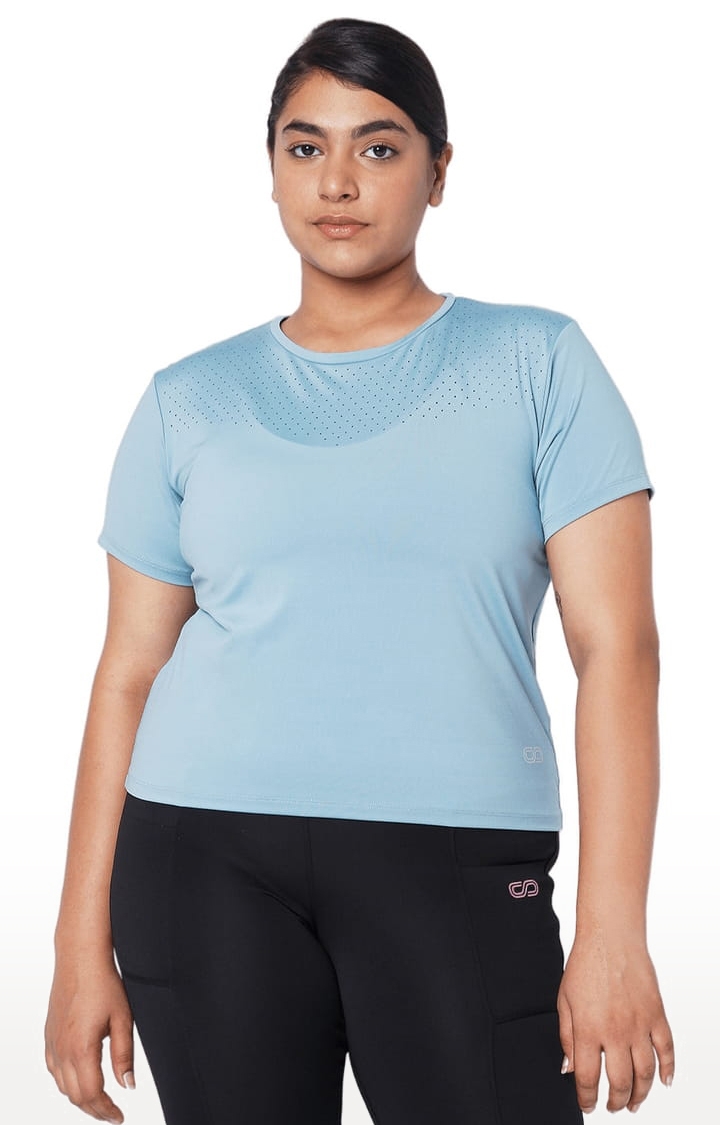 SilverTraq | Women's Stone Blue Polyester Solid Activewear Top