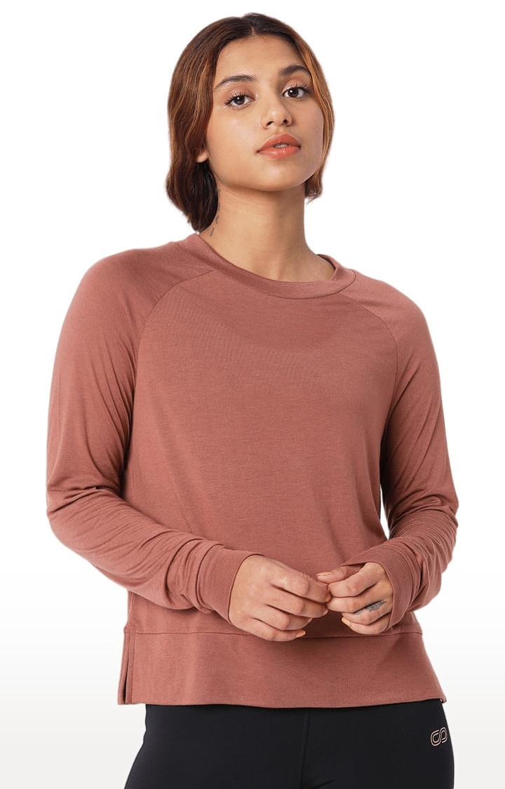 Women's Brown Viscose Activewear T-Shirt