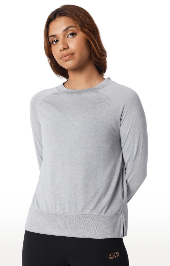 SilverTraq | Women's Grey Melange Viscose Solid Activewear T-Shirt