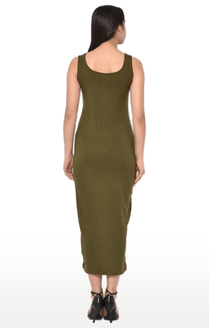 Women's Green Cotton Solid Maxi Dress