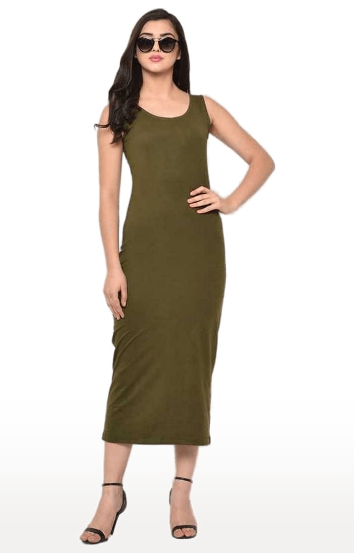 Women's Green Cotton Solid Maxi Dress