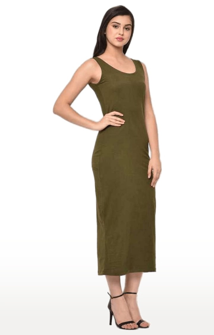Women's Green Cotton Solid Maxi Dress