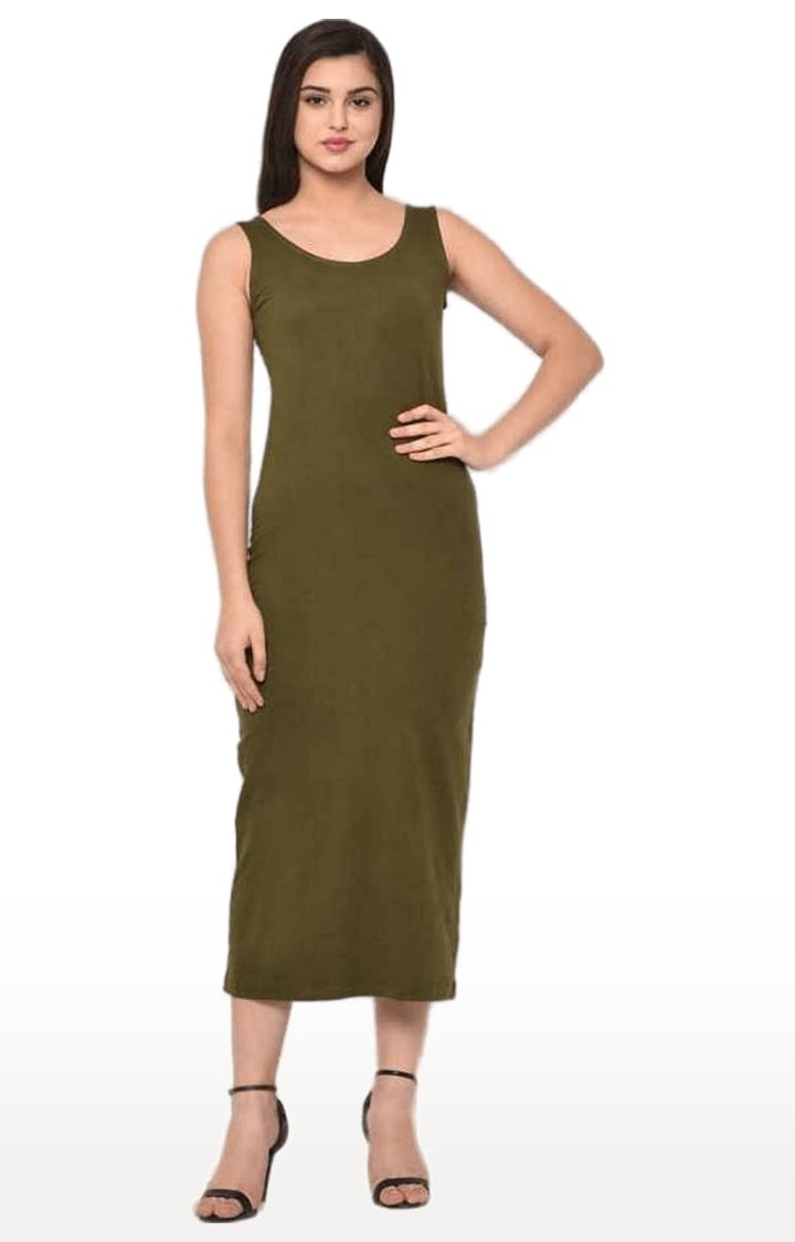 Women's Green Cotton Solid Maxi Dress