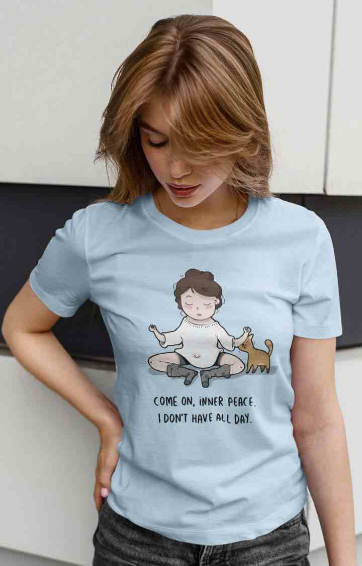 TeesHut | Women's inner peace  Blue Cotton Blend Typographic Regular T-Shirts