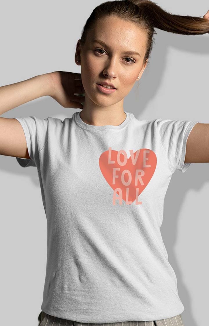 TeesHut | Women's love for all  White Cotton Blend Typographic Regular T-Shirts