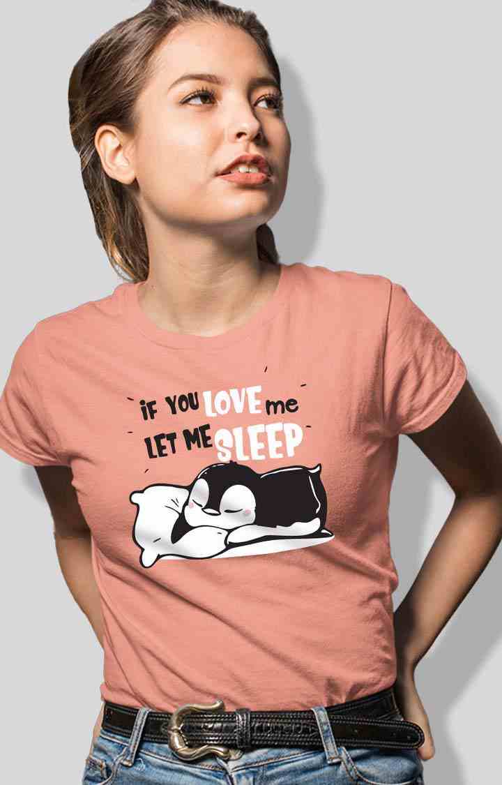 TeesHut | Women's let me sleep  Pink Cotton Blend Typographic Regular T-Shirts