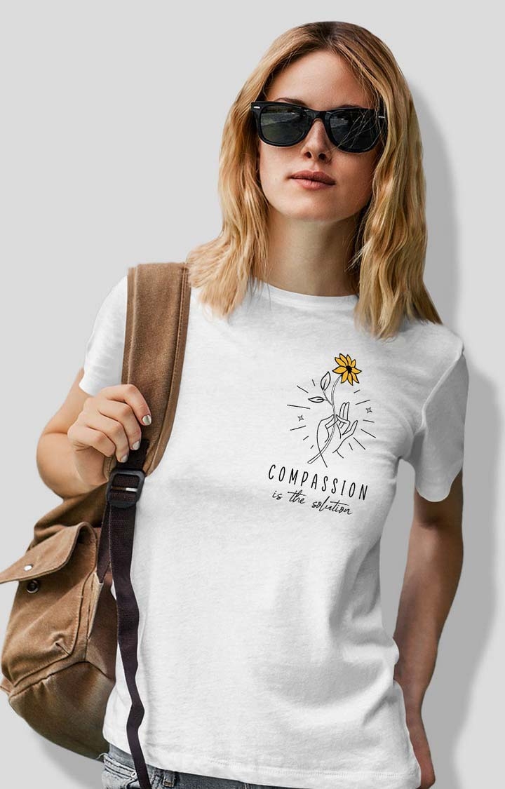 TeesHut | Women's compassion  White Cotton Blend Printed Regular T-Shirts