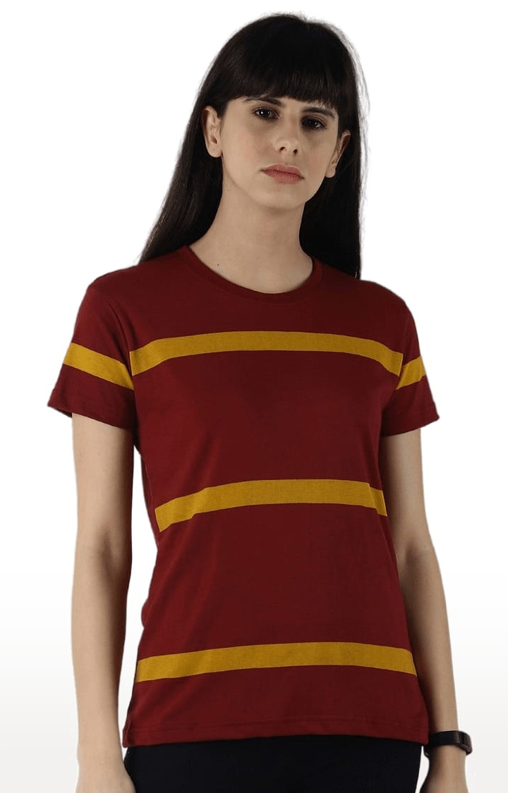 Women's Red Cotton Striped T-Shirts