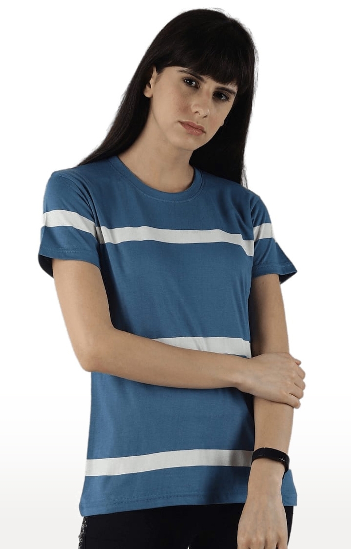Women's Blue Cotton Striped T-Shirts