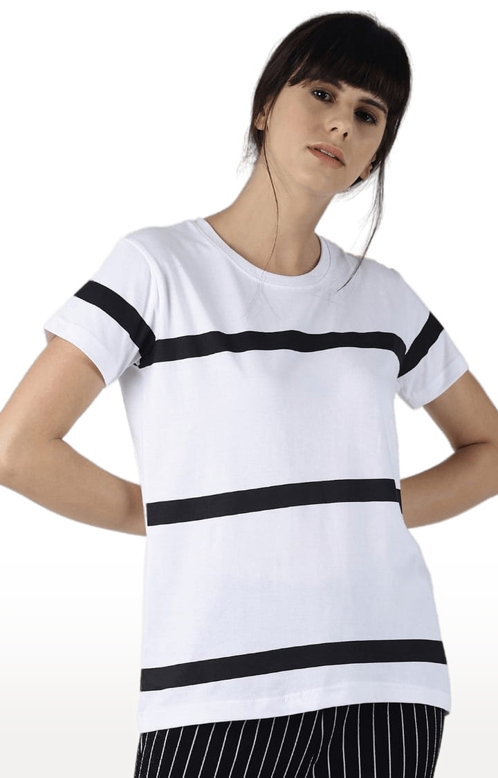 Women's White Cotton Striped T-Shirts