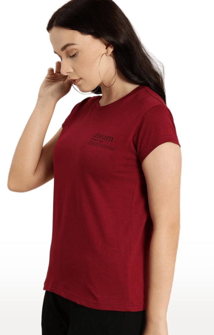 Women's Maroon Cotton Solid T-Shirts