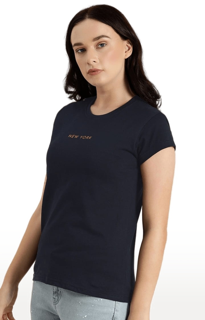 Women's Navy Cotton Solid T-Shirts