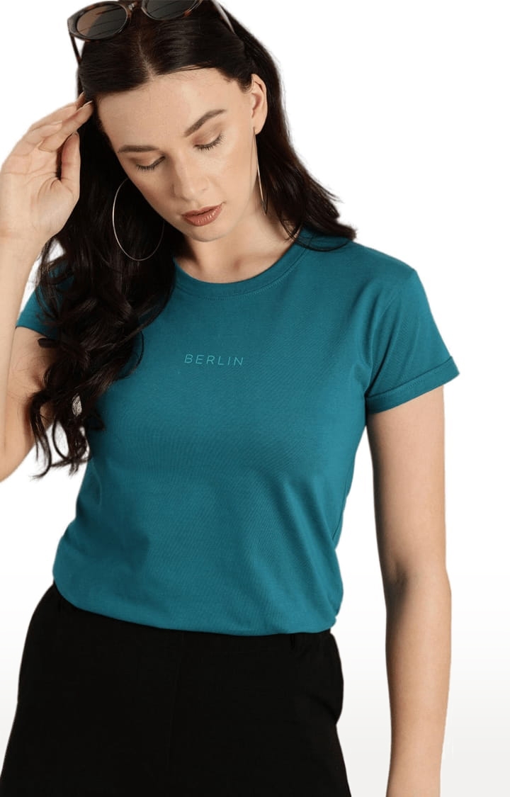 Women's Blue Cotton Solid T-Shirts