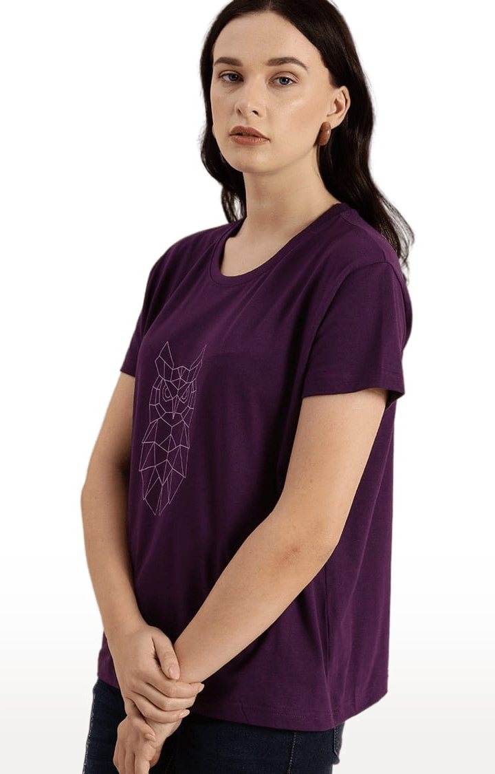 Women's Purple Cotton Printed T-Shirts