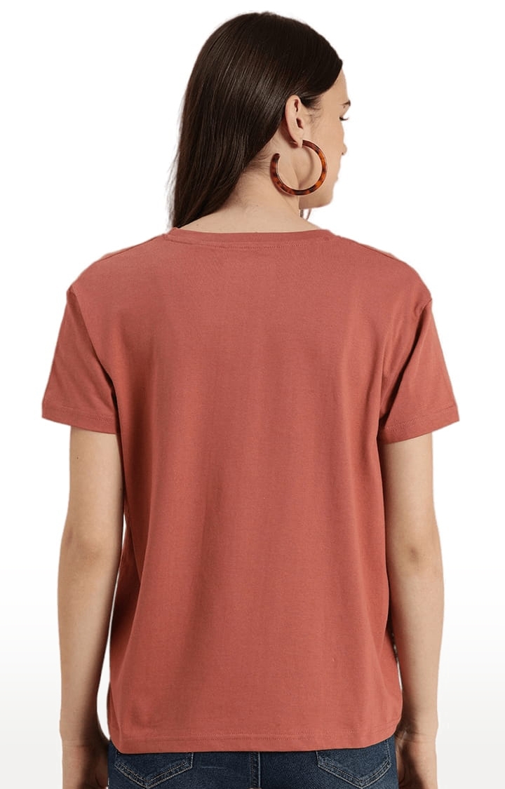 Women's Pink Cotton Typographic Printed Boxy T-Shirt