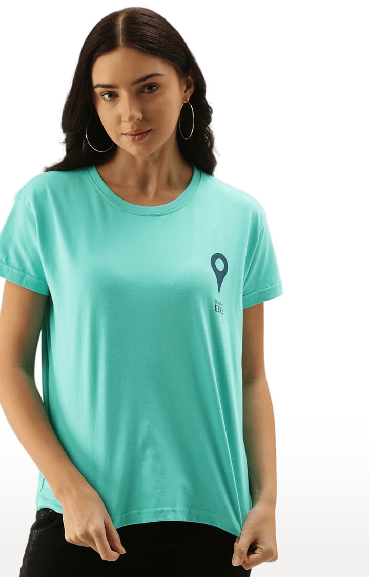 Dillinger | Women's Green Cotton Solid Regular T-Shirt