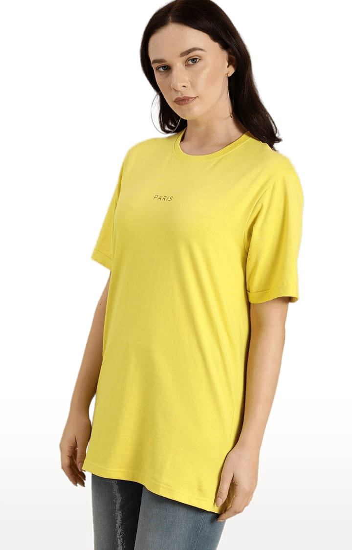 Women's Yellow Cotton Solid T-Shirts