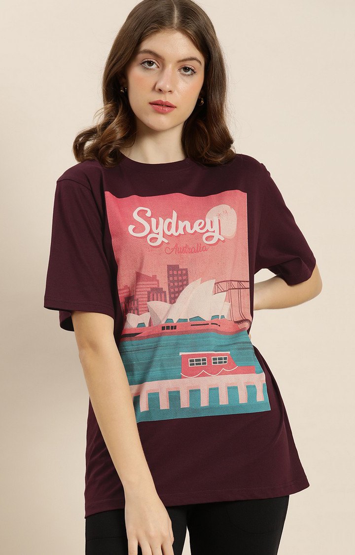 Dillinger Maroon Graphic Oversized T-Shirt