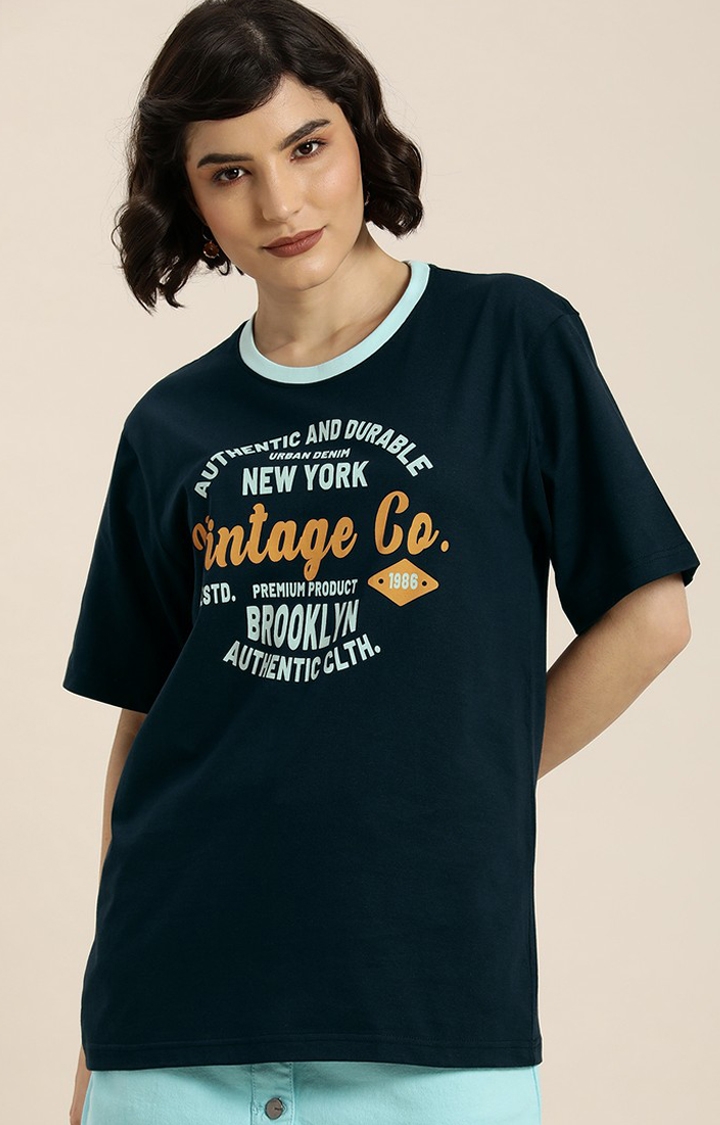Dillinger Navy Blue Typography Oversized T-Shirt