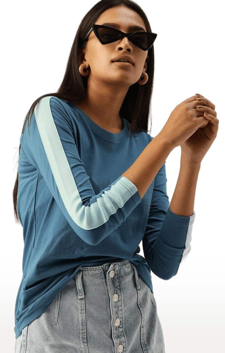 Women's Blue Cotton Solid T-Shirts