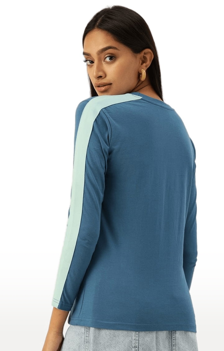 Women's Blue Cotton Solid Regular T-Shirt