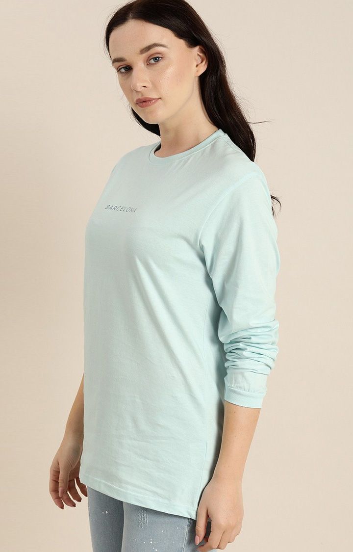 Women's Blue Cotton Solid Oversized T-Shirt