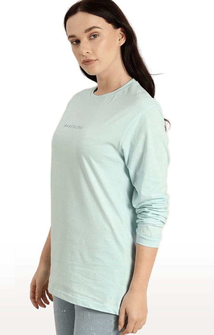 Women's Blue Cotton Solid Oversized T-Shirt